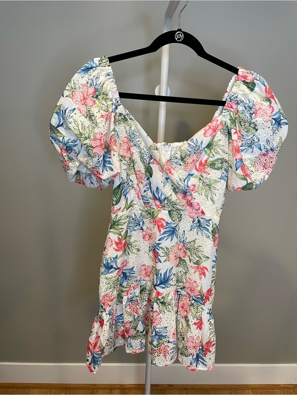 Adelyn Rae White Floral Mini Dress with Pink & Blue Print NWOT